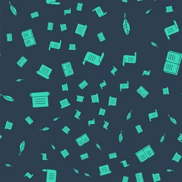 Set Ancient magic book, Magic feather, and on seamless pattern. Vector Illustrazione stock