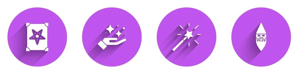 Set Ancient magic book, Sparkle stars with trick, Magic wand and Wizard warlock Stock-Illustration