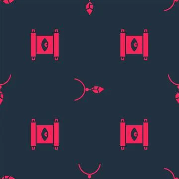 Set Ancient magic scroll and Necklace with crystal on seamless pattern. Vector Stock Illustration