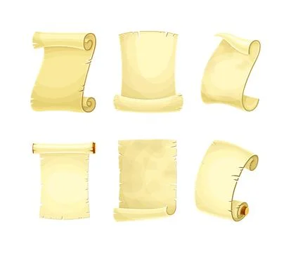 Set of ancient parchment scrolls. Old paper, papyrus or antique manuscript Stock Illustration