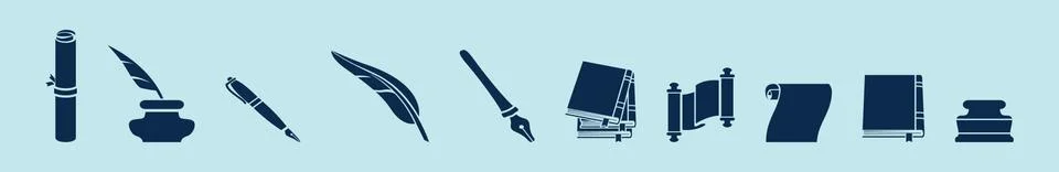 Set of ancient scroll, feather and book cartoon icon design template Stock Illustration