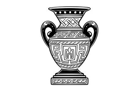 Set of ancient vase hand drawn ink sketch. Engraved style vector illustration. Stock Illustration