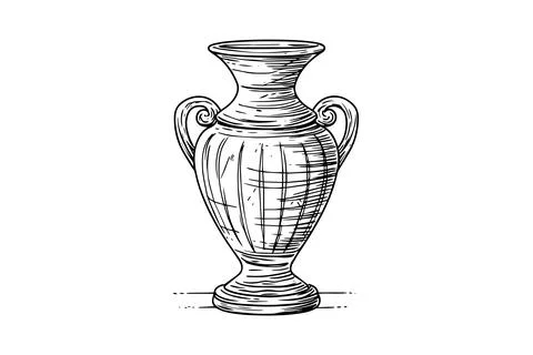 Set of ancient vase hand drawn ink sketch. Engraved style vector illustration. Stock Illustration