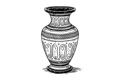 Set of ancient vase hand drawn ink sketch. Engraved style vector illustration. Stock Illustration