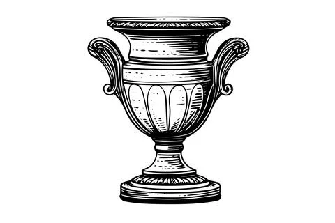 Set of ancient vase hand drawn ink sketch. Engraved style vector illustration. Stock Illustration