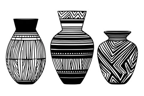 Set of ancient vase hand drawn ink sketch. Engraved style vector illustration. Stock Illustration