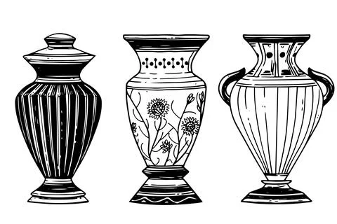 Set of ancient vase hand drawn ink sketch. Engraved style vector illustration. Stock Illustration