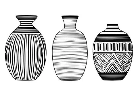 Set of ancient vase hand drawn ink sketch. Engraved style vector illustration. Stock Illustration