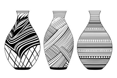 Set of ancient vase hand drawn ink sketch. Engraved style vector illustration. Stock Illustration