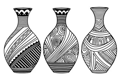 Set of ancient vase hand drawn ink sketch. Engraved style vector illustration. Stock Illustration