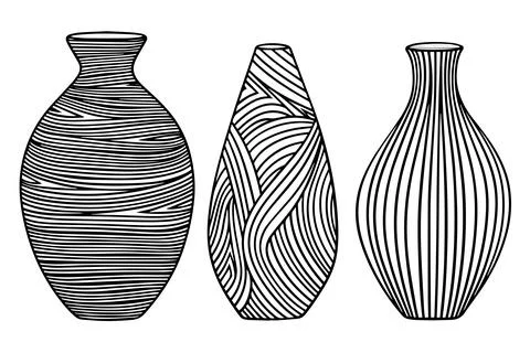 Set of ancient vase hand drawn ink sketch. Engraved style vector illustration. Stock Illustration