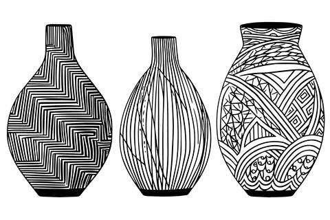 Set of ancient vase hand drawn ink sketch. Engraved style vector illustration. Stock Illustration