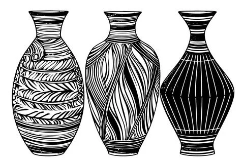 Set of ancient vase hand drawn ink sketch. Engraved style vector illustration. Stock Illustration