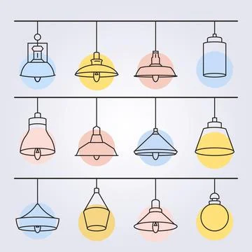 Set and bundle of hanging modern lamp light icon symbol logo vector illustrat Stock Illustration