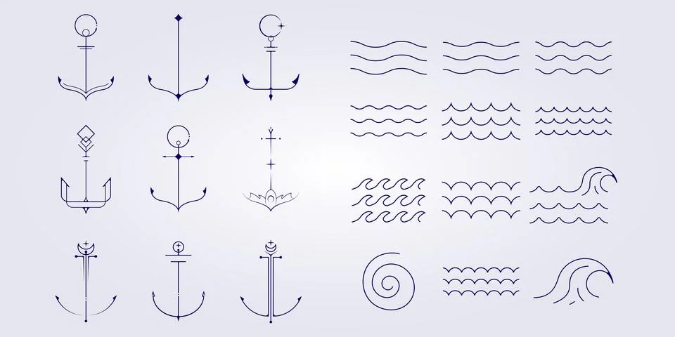 Set and bundle nautical and marine icon symbol logo vector illustration desig Stock Illustration