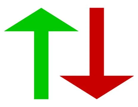 Set of up and down arrows in green and red Illustrazione stock
