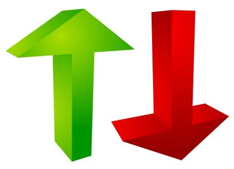 Set of up and down arrows in green and red Illustrazione stock