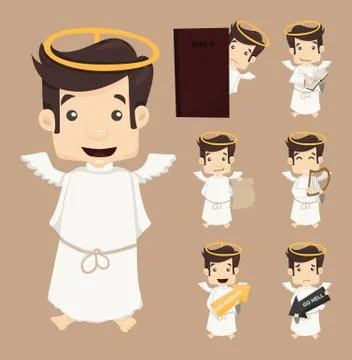 Set of angel characters poses Stock Illustration