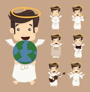 Set of angel characters poses Stock Illustration