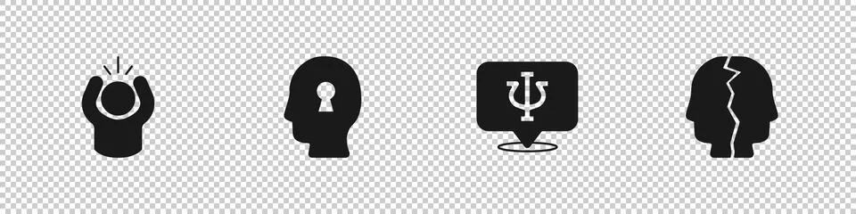 Set Anger, Solution to the problem, Psychology, Psi and Bipolar disorder icon Stock Illustration