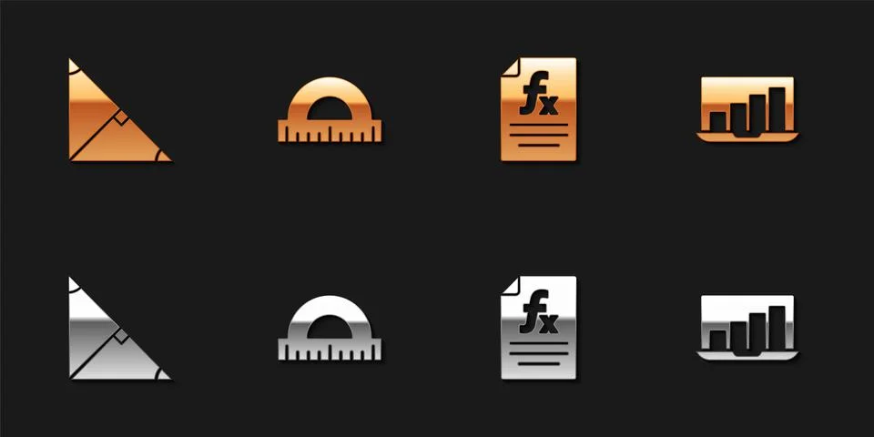 Set Angle bisector of a triangle, Protractor, Function mathematical symbol and Stock Illustration