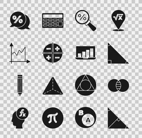 Set Angle bisector of a triangle, Triangle math, Magnifying glass with percent Stock Illustration