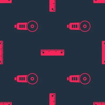 Set Angle grinder and Ruler on seamless pattern. Vector Stock Illustration