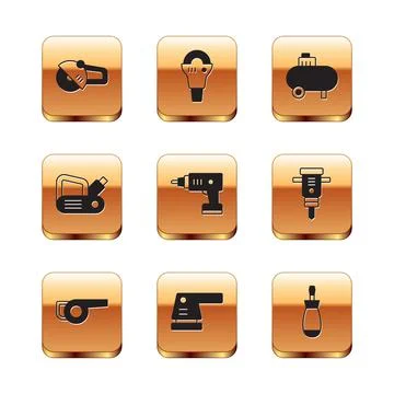 Set Angle grinder, Leaf garden blower, Electric sander, cordless screwdriver Stock Illustration