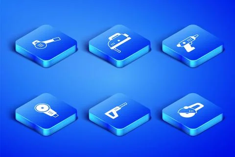 Set Angle grinder, Leaf garden blower, Reciprocating saw, Electric jigsaw and Stock Illustration