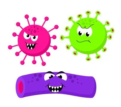 Set of angry funny bacterias, germs in cartoon style isolated on white Stock Illustration