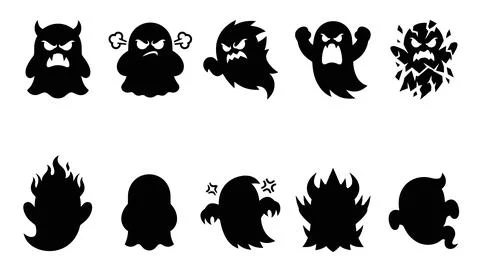 Set of angry ghost and monster silhouettes for halloween designs. Stock Illustration