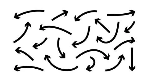 Set of angular hand drawn arrows. Bold thick lines to define direction in d.. Stock Illustration