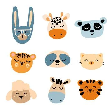 A set of animal face Stock Illustration