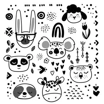 A set of animal faces Stock Illustration