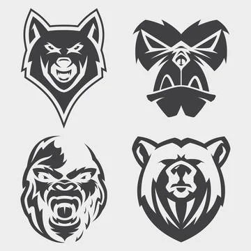 Set of animal head vector icon symbol for element design on the white backg.. Stock Illustration