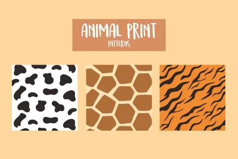 Set of animal print patterns giraffe cow and tiger Stockillustratie