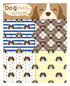 Set of animal seamless patterns with beagle dog Stock Illustration
