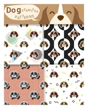 Set of animal seamless patterns with beagle dog Stock Illustration