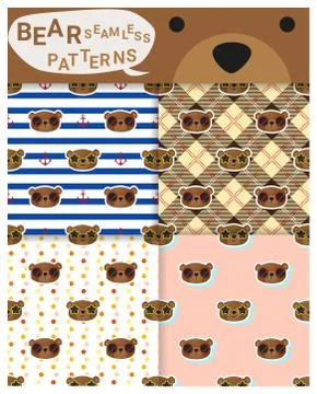 Set of animal seamless patterns with bear Stock Illustration