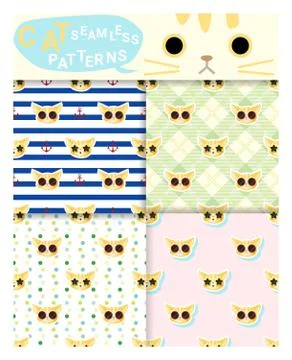 Set of animal seamless patterns with cat Illustrazione stock
