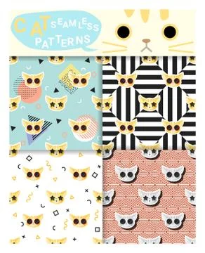 Set of animal seamless patterns with cat Stock Illustration