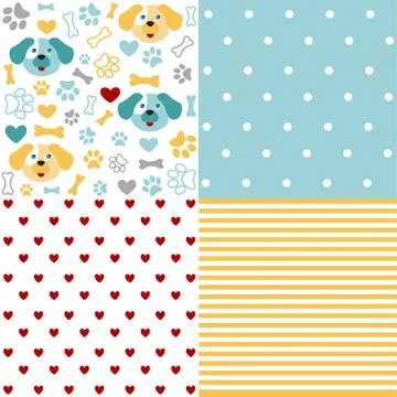 Set of animal seamless patterns with dog Stock Illustration