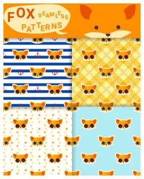 Set of animal seamless patterns with fox Stock Illustration