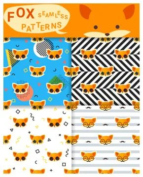 Set of animal seamless patterns with fox Stock Illustration