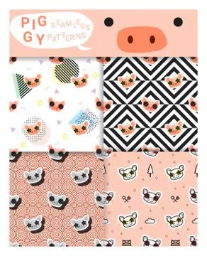 Set of animal seamless patterns with piggy Stock Illustration