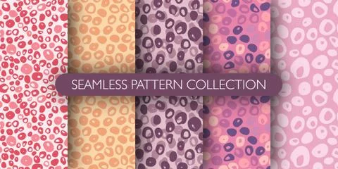 Set of animal spot seamless pattern. Hand drawn jungle leather silhouettes co Stock Illustration