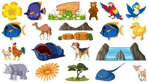 Set of animals and nature objects Stockillustratie