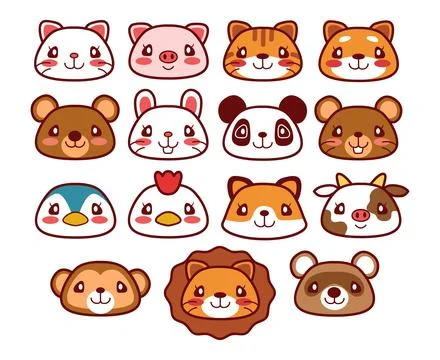 Set of animals face hand-drawn vector collection 库存插图