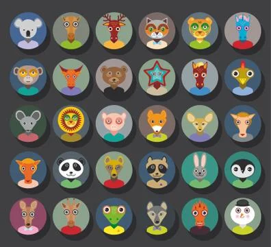 Set of animals faces circle icons set in Trendy Flat Style. zoo infographics  Stock Illustration