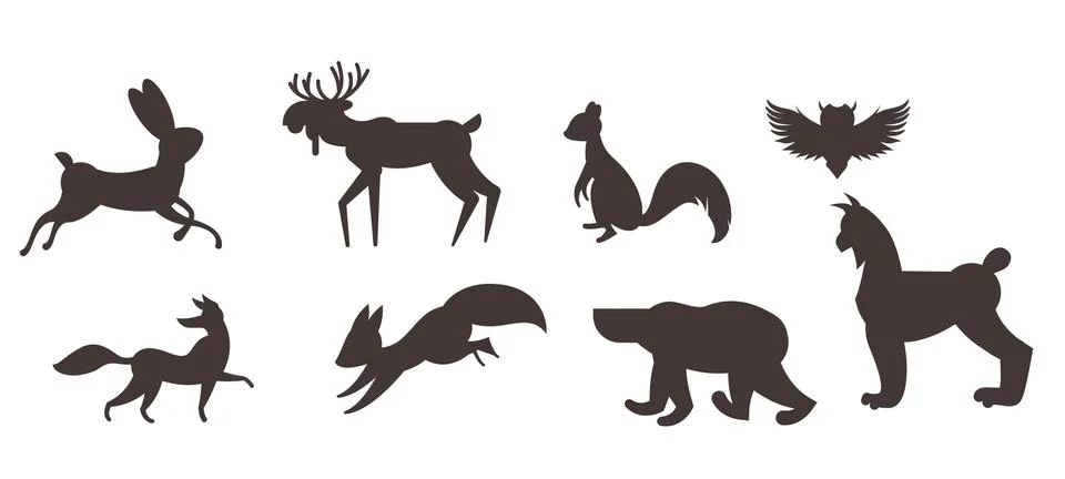 Set of animals in flat style Stock Illustration
